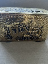 Vintage Embossed Brass Coal Box Fireside Kindling Storage Horse & Carriage