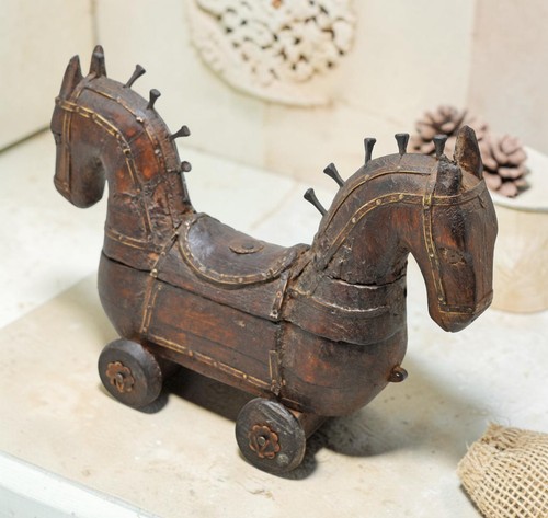 Vintage wooden horse - horse, wheels