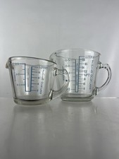 2 x Vintage Pyrex JAJ Measuring Jugs Glass 1 & 1/2 Pint Fluid Cup BLUE lettering