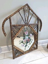 Antique Tortoise Shell Bamboo Mirror Octagonal Shape Mirror HandPainted Flowers 