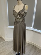 ANOUSHKA G COUTURE SIZE 14 PLEATED MIDI DRESS FITTED METALLIC BEADED WITH SHAWL