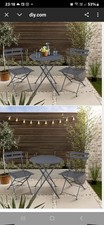 3 Seater Metal Bistro Set Folding Steel Garden Furniture Table Chairs Blak 