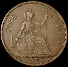 UK One Penny 1947 George VI Bronze Coin WCA A949