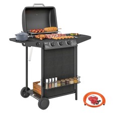 Outsunny 4 Burner Gas Barbecue Grill Portable Gas BBQ Grill with Lid, Black