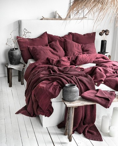 Deep burgundy linen duvet - deep,
