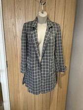Primark Ladies Blazer Jacket Grey White Patterned Size 6
