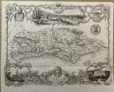 1848 Sussex Original Antique Ornate Map by Thomas Moule