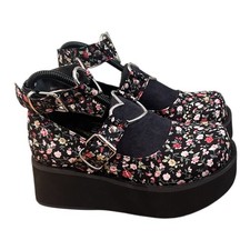 Pleaser Demonia Punk Shoes Flower Child Mary Jane Platform Sprite Floral & Black