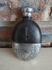 Vintage Antique Retro Glass Metal Decorative Hip Flask Fishing Hunting Collector