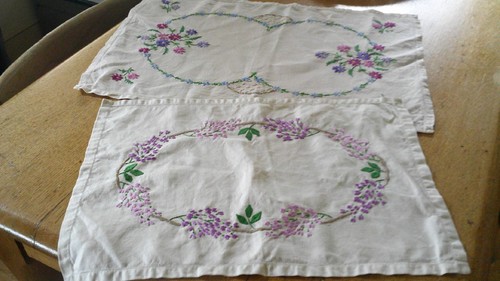 Two vintage hand embroidered - ,