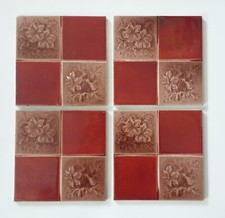 Set of 4 Antique Fireplace Quartered Tile Floral Majolica Sherwin & Cotton C1900