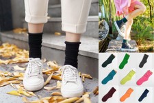 Warm Bright Candy Brushed Cotton Tube Long Ankle Slouch Socks Loose Top 