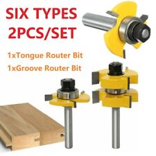 2Pcs Tongue & Groove Router Bit Set Teeth T-Slot Cutter Tool -1/4" 1/2" Shank