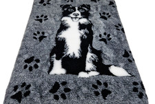 Woof and Pup Grey Border Collie Sheepdog Design Non Slip Vet Bed Crate Whelping