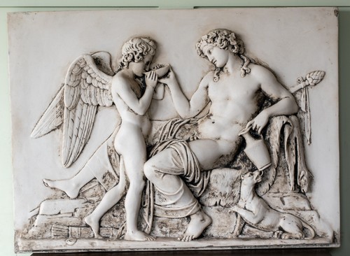 Cupid bacchus relief plaque - bacchus,