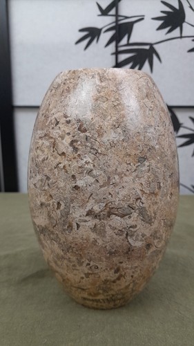 Fossiliferous stone vase pot - fossiliferous,