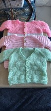 3 x Baby Girl Newborn Hand Knitted Cardigans Pink White Mint Green New