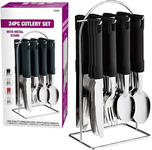 24pc black cutlery dinner - black,