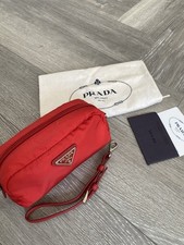 New Prada Rosso red nylon leather wrist strap small medium nu wrist bag pouch
