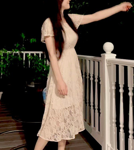 Beige lace maxi - maxi, dress