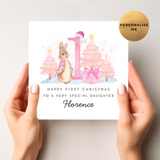 Personalised Peter Rabbit First Christmas Card, Keepsake 1st Xmas Card