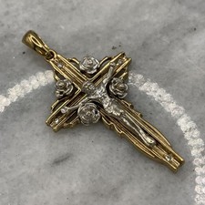 CZ Crucifix Cross Rose Detail Pendant 9ct 375 Yellow Gold