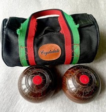 Vintage Lawn Bowls Set of 2 & Crystalate Carry Bag Crown Green Bowling Equipment