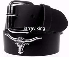 BLACK LEATHER CATTLE HEAD STUDDED COWBOY COUNTRY WESTERN BELT SIZE S M L XL