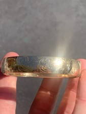 9ct Gold Metal Core Engraved Bangle, Vintage 9K 375 Heavy 23.6g