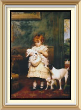 C BURTON BARBER Art Print Victorian Girl PUPPY LOVE Dog Jack Russell Terrier