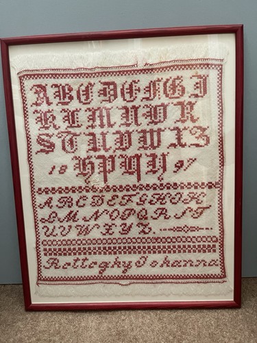 Pair antique victorian redwork - antique,