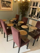 Glass Table and Dining Set with 6 Chairs