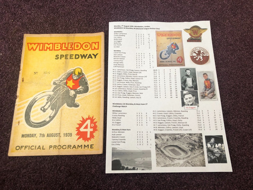Speedway programme wimbledon - speedway,