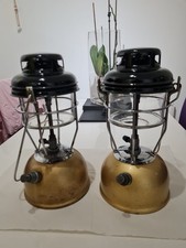 2 Tilley Paraffin Lamps, with Golden Tank, Glass, & Black Top