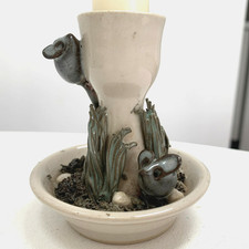 Vintage Handmade Cute Cream Mouse Candle Stick Holder, Studio Pottery Mice, 8 cm