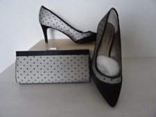 JACQUES VERT SPOTTY SHOES AND MATCHING BAG-BLACK/SILVER   SIZE 4 -NEW