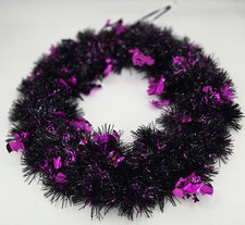 30cm HALLOWEEN TINSEL WREATH Door Decor Hanging Decoration Bat Prop Black/Pink
