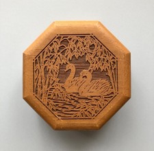 Vintage Wooden Music Box – Octagonal Swan Carving – Plays “My Way”