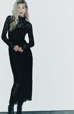 ZARA NEW WOMAN SS23 BLACK LACE MIDI DRESS SIZE MEDIUM REF:8342/239 NWOT