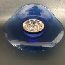 Vintage Cobalt Blue Ikebana Vase Bowl with Glass Flower Frog Japanese Style