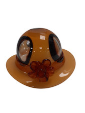 Vintage Amber Glass Hat Ornament With Flower Detail Collectible Antique Preloved