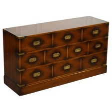 VINTAGE JANSEN OF LONDON MILITARY CAMPAIGN BRASS SIDEBOARD CHEST OF DRAWERS