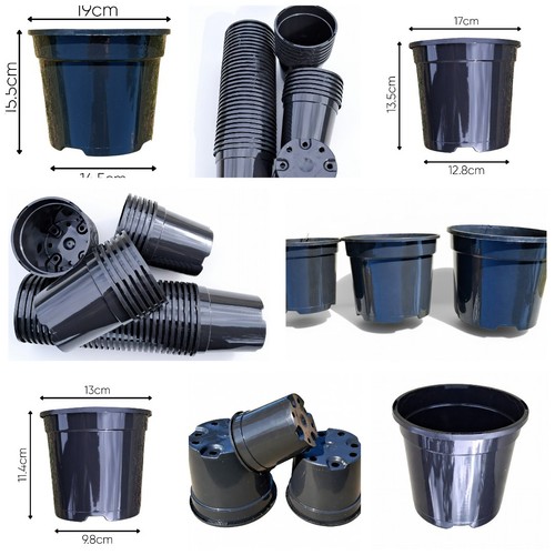 Black plastic plant pots 3 - plastic, 2