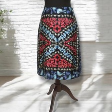 WILLOW BLOSSOM Silk Butterfly Print  Beaded Midi A Line Lined Skirt 14 42