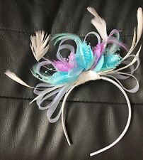 BESPOKE White Light Turquoise Aqua Lilac Purple Fascinator Headband Wedding Race