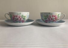 CATH KIDSTON Blue Provence Roses Floral Large Cup & Saucer x 2 NEW RARE