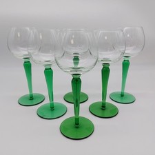 Wine Hock Glasses x6 Green Bulbous Stem Round Bowl 220ml 19.5cm Tall Vintage