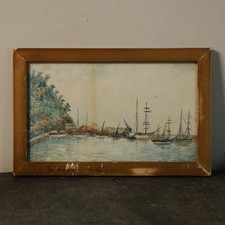 19th Century, Small Watercolour of Sestri Levante, 'The Harbour', Unrestored