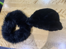 M&S  LADIES LOVELY BLACK FUR HAT & FUR HEADBAND one size nwot