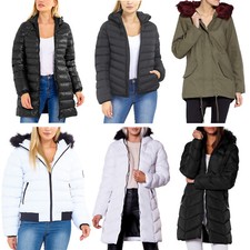 LADIES PADDED PUFFER PUFFA JACKET WARM HOODED COLLAR WOMEN PARKA FUR WINTER COAT
